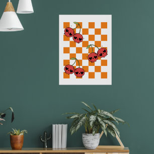 Cherry Skull Checkerboard – Punk Wall Art