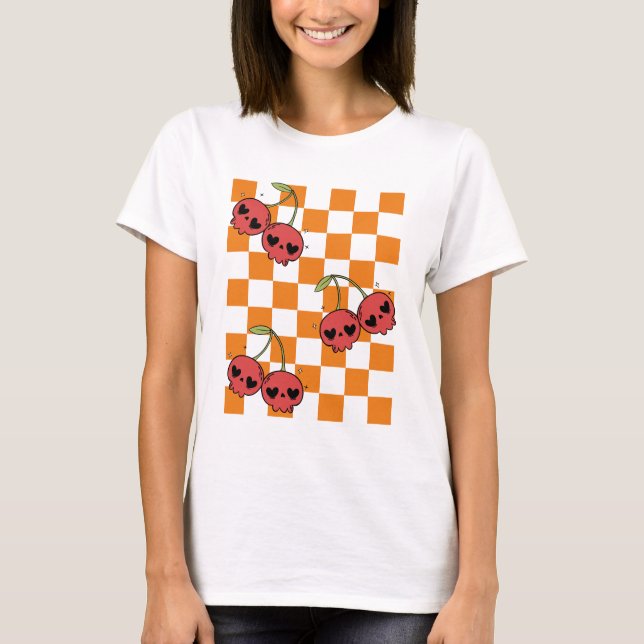 Cherry Skull Checkerboard – Sweet but Deadly T-Shirt (Front)
