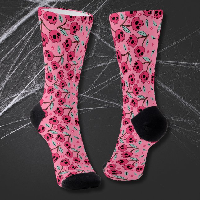 Cherry Skull Retro Halloween Groovy Girly Socks (Creator Uploaded)