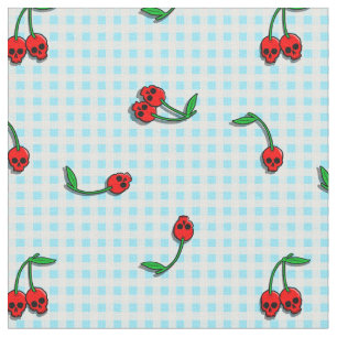 cherry skulls on gingham fabric