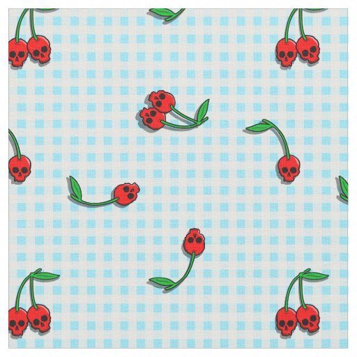 cherry skulls on gingham fabric