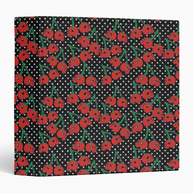 Cherry Skulls Red on Black 3 Ring Binder (Front/Spine)