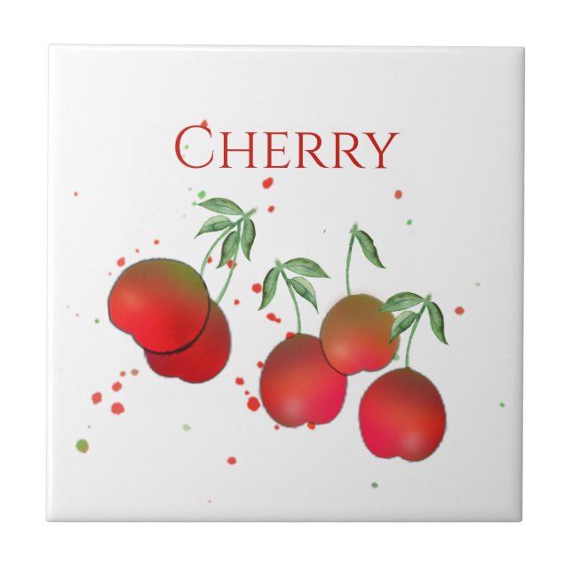 Cherry Stems Ceramic Tile, Small (4.25" x 4.25") Tile (Front)