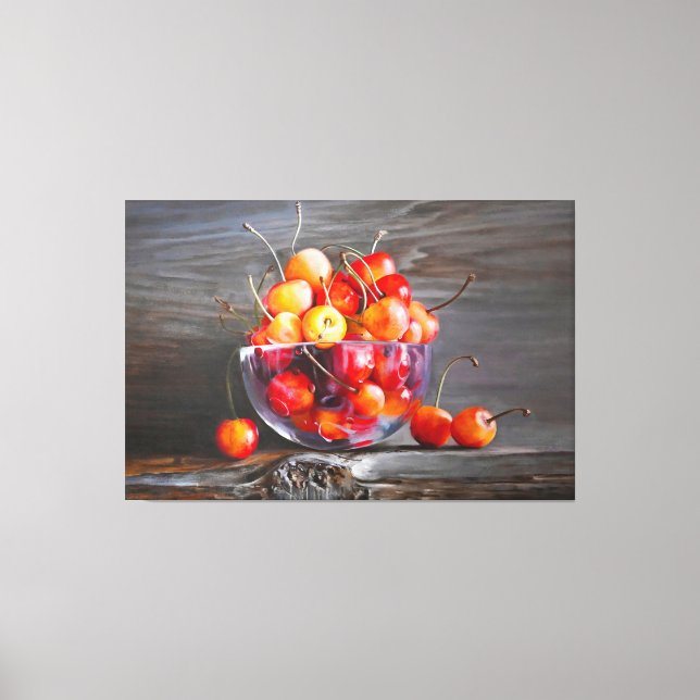 Cherry Still Life in Glass Stretched Canvas Print (Front)