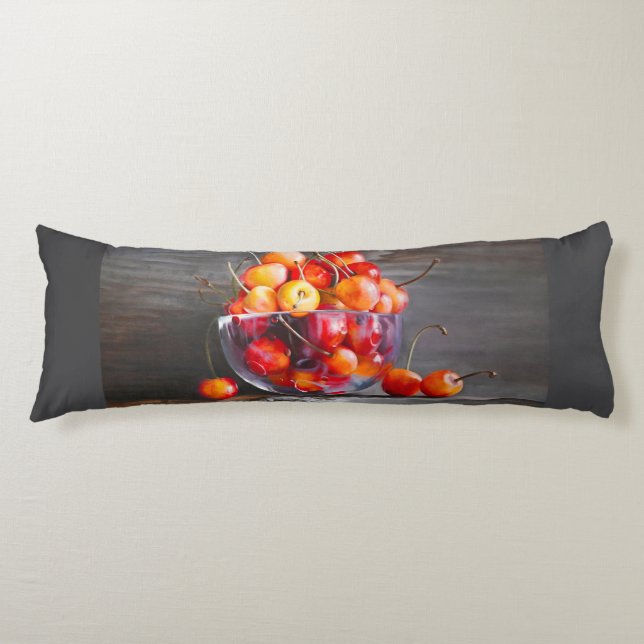 Cherry Still Life in Glass Stretched Canvas Print Body Pillow (Front)