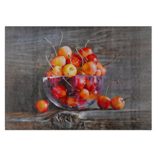 Cherry Still Life in Glass Stretched Canvas Print Cutting Board