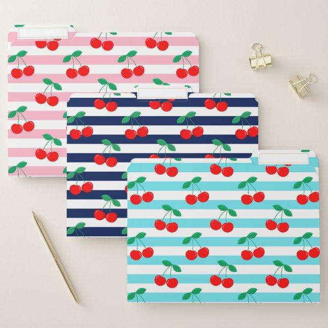 Cherry Stripe Pattern – Retro Fruit Gift & Decor File Folder (Set)