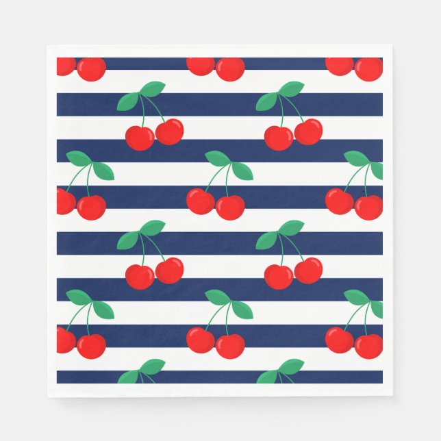 Cherry Stripe Pattern – Retro Fruit Gift & Decor Napkins (Front)