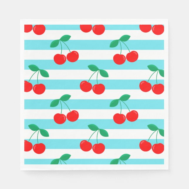 Cherry Stripe Pattern – Retro Fruit Gift & Decor Napkins (Front)