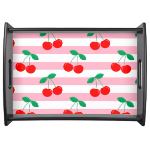 Cherry Stripe Pattern – Retro Fruit Gift & Decor Serving Tray