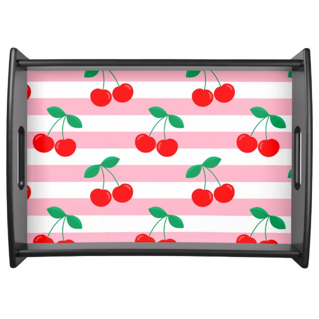 Cherry Stripe Pattern – Retro Fruit Gift & Decor Serving Tray (Front)