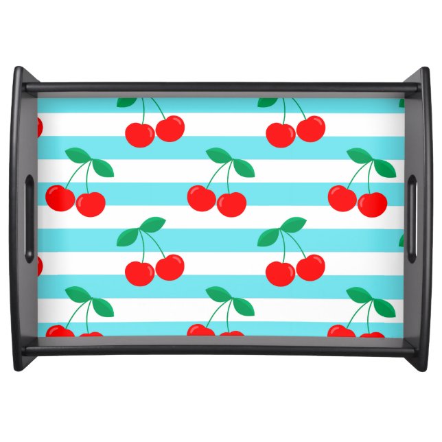 Cherry Stripe Pattern – Retro Fruit Gift & Decor Serving Tray (Front)