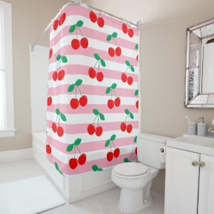 Cherry Stripe Pattern – Retro Fruit Gift & Decor Shower Curtain