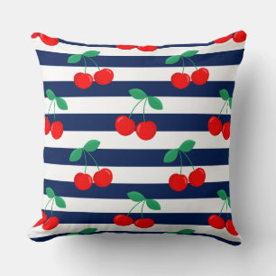 Cherry Stripe Pattern – Retro Fruit Gift & Decor Throw Pillow