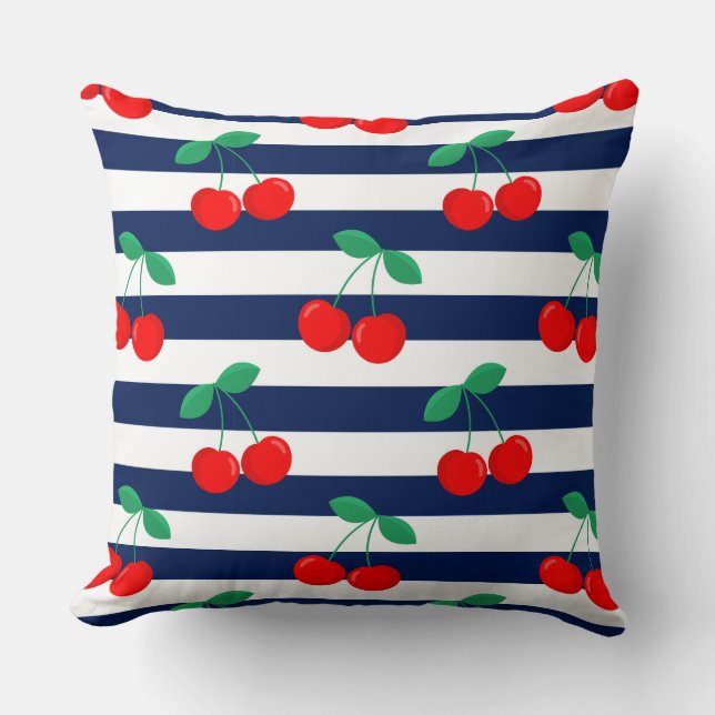 Cherry Stripe Pattern – Retro Fruit Gift & Decor Throw Pillow (Front)