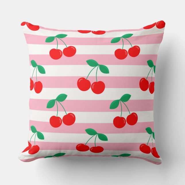 Cherry Stripe Pattern – Retro Fruit Gift & Decor Throw Pillow (Front)
