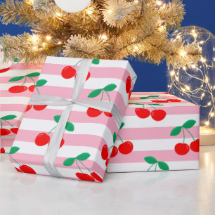 Cherry Stripe Pattern – Retro Fruit Gift & Decor Wrapping Paper