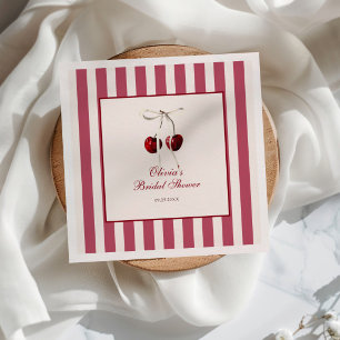 Cherry Striped Bridal Shower Napkins
