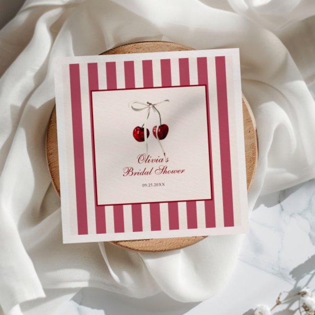 Cherry Striped Bridal Shower Napkins (Creator Uploaded)