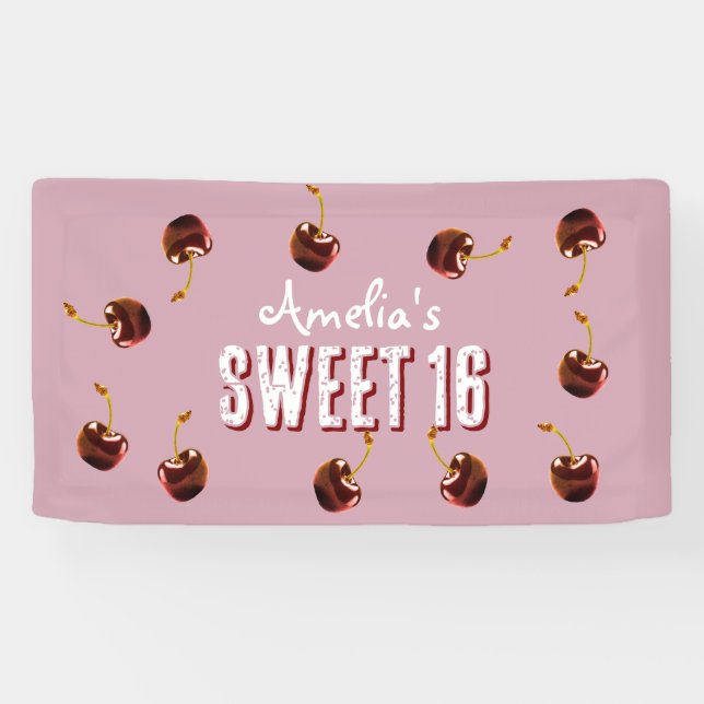Cherry Sweet 16 Personalized Party Banner (Horizontal)