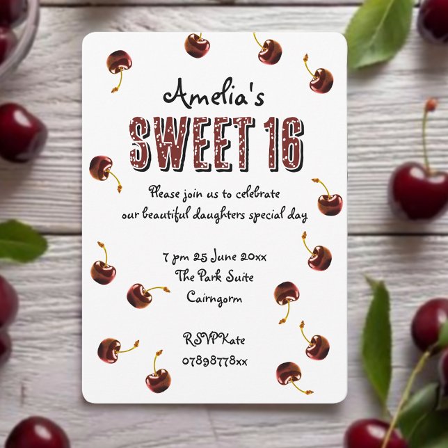 Cherry Sweet 16 Personalized Party Invitation (Be the cherry on top with these sweet 16 party invites🍒)