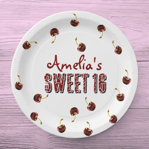 Cherry Sweet 16 Personalized Party Paper Plates