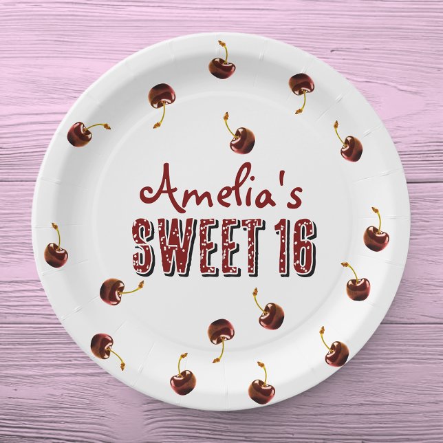 Cherry Sweet 16 Personalized Party Paper Plates (Creator Uploaded)