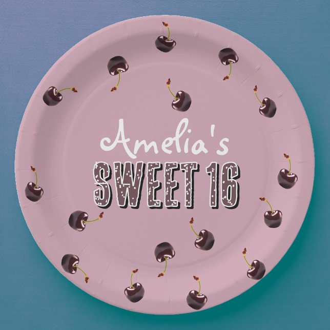 Cherry Sweet 16 Personalized Party Paper Plates (Creator Uploaded)