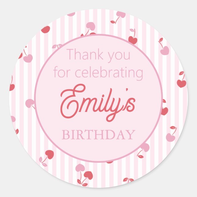 Cherry Sweet Birthday Classic Round Sticker (Front)