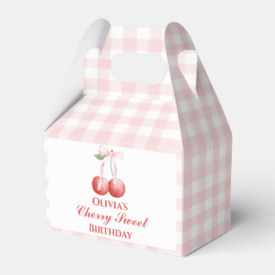 Cherry Sweet birthday Pink Bow Gingham Favor Boxes
