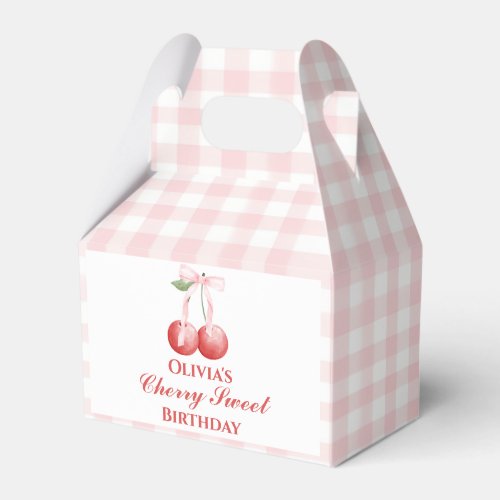 Cherry Sweet birthday Pink Bow Gingham Favor Boxes