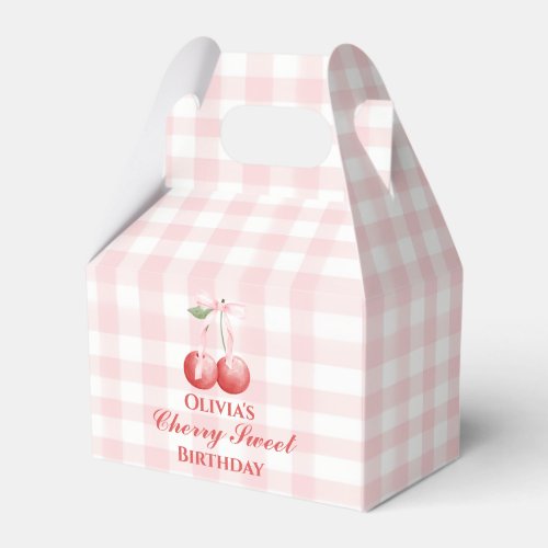 Cherry Sweet birthday Pink Bow Gingham Favor Boxes