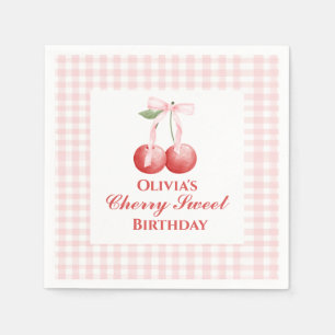 Cherry Sweet birthday Pink Bow Gingham Napkins
