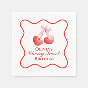 Cherry Sweet birthday Pink Bow Gingham Napkins