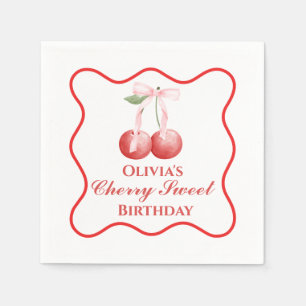 Cherry Sweet birthday Pink Bow Gingham Napkins