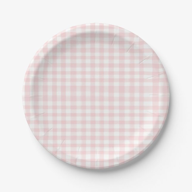 Cherry Sweet birthday Pink Gingham Paper Plates (Front)