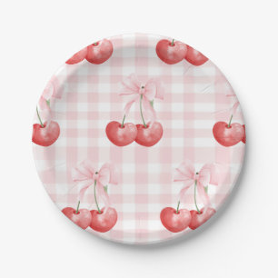 Cherry Sweet birthday Pink Gingham Paper Plates