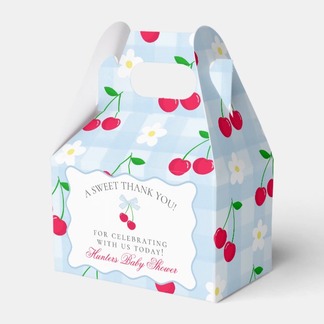 Cherry Sweet Blue Coquette Baby Shower Favor Box (Front Side)
