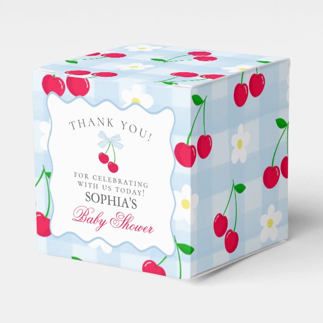 Cherry Sweet Blue Coquette Baby Shower Favor Boxes (Front Side)