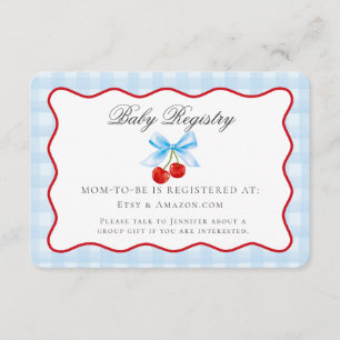 Cherry Sweet Blue Coquette Bow Baby Registry Card