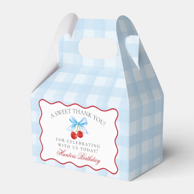 Cherry Sweet Blue Coquette Bow Birthday Favor Box (Front Side)