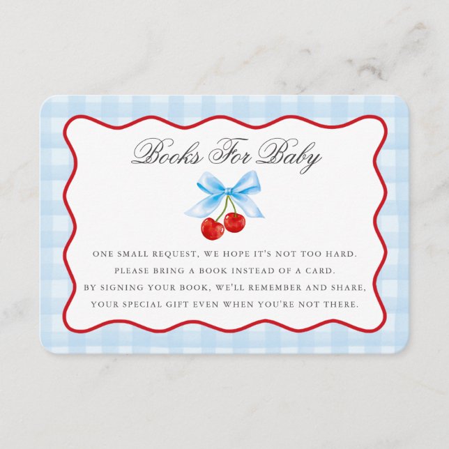 Cherry Sweet Blue Coquette Bow Books for Baby Card (Front)