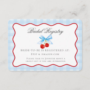 Cherry Sweet Blue Coquette Bow Bridal Registry Enclosure Card
