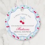 Cherry Sweet Blue Coquette Bow Bridal Shower Circl Favor Tags