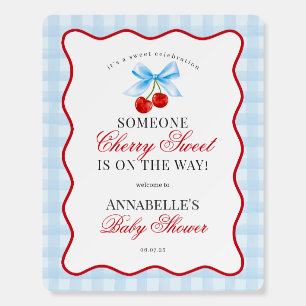 Cherry Sweet Blue Coquette Bow Gingham Baby Shower Foam Board