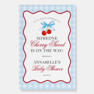 Cherry Sweet Blue Coquette Bow Gingham Baby Shower Foam Board