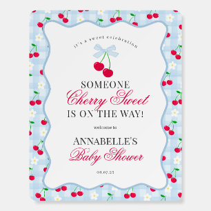 Cherry Sweet Blue Coquette Bow Gingham Baby Shower Foam Board