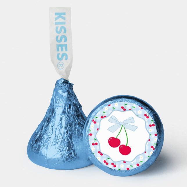 Cherry Sweet Blue Coquette Bow Gingham Chocolate Hershey®'s Kisses® (Front)