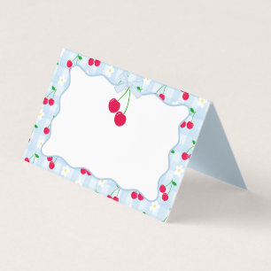 Cherry Sweet Blue Coquette Bow Gingham Place Card