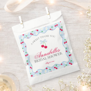 Cherry Sweet Blue Coquette Bridal Shower Dessert Favor Bag